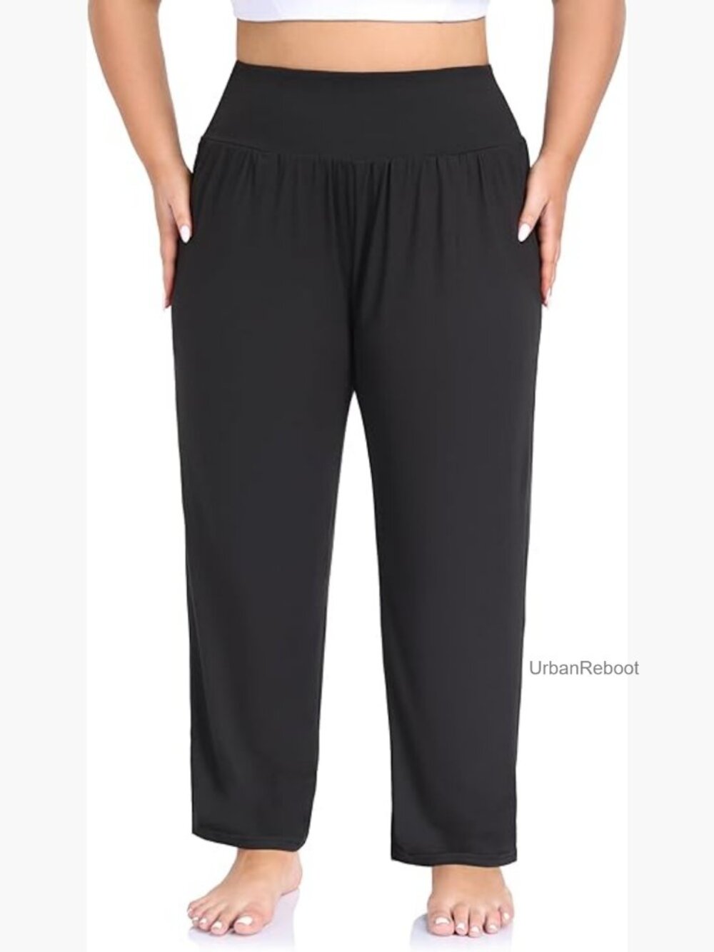 High Waist Plus Size Yoga Pants with Pockets, Comfy Relaxed Lounge